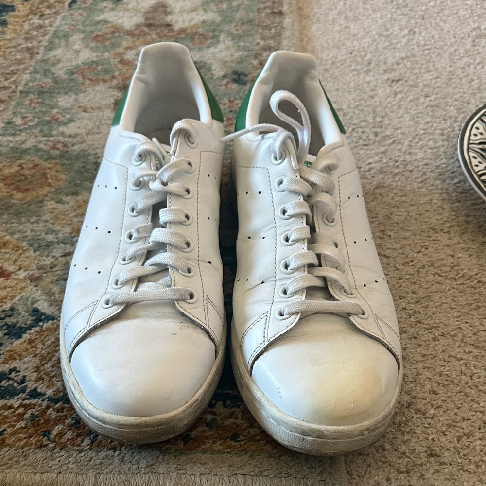 Adidas White and Green Stan Smith Sneakers